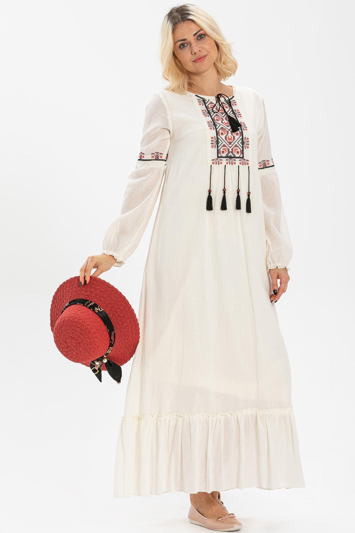 Toptan Seher Şile Bezi Elbise Krem