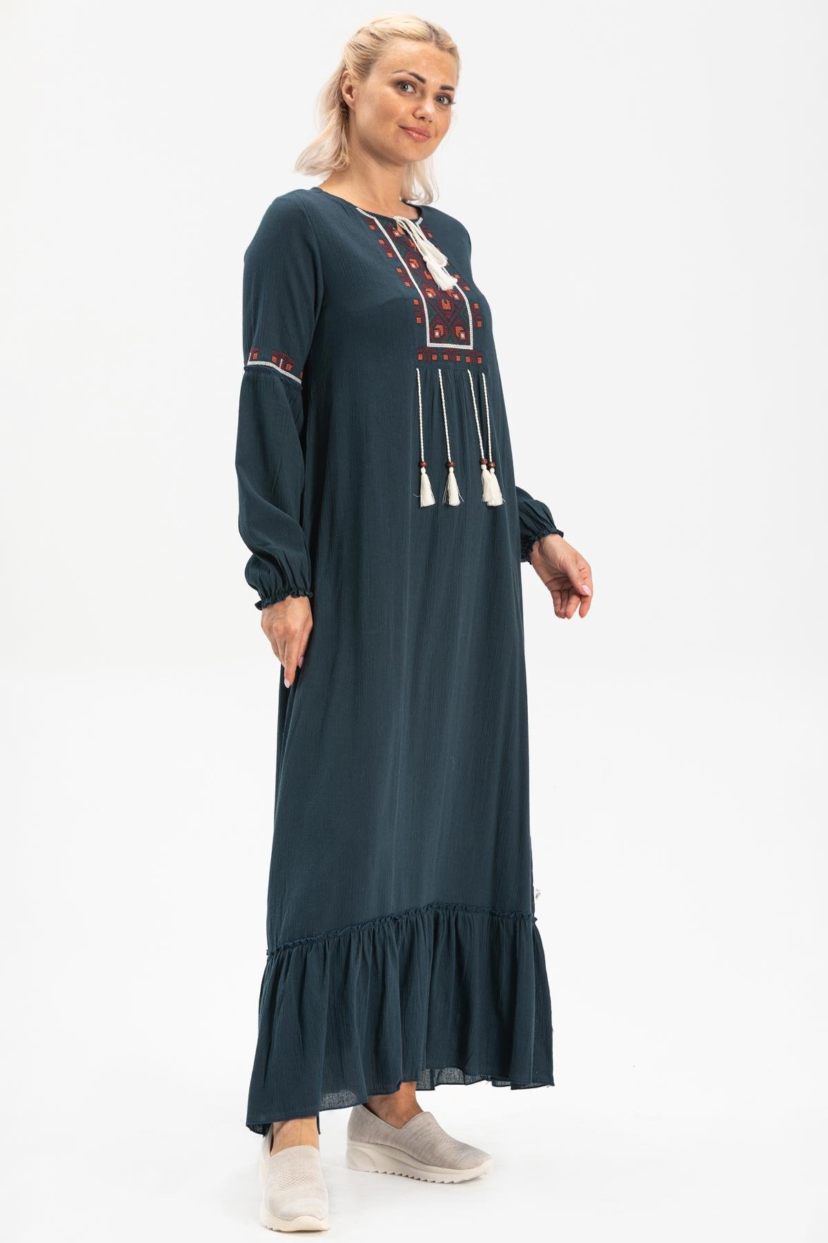 Toptan Seher Şile Bezi Elbise Petrol