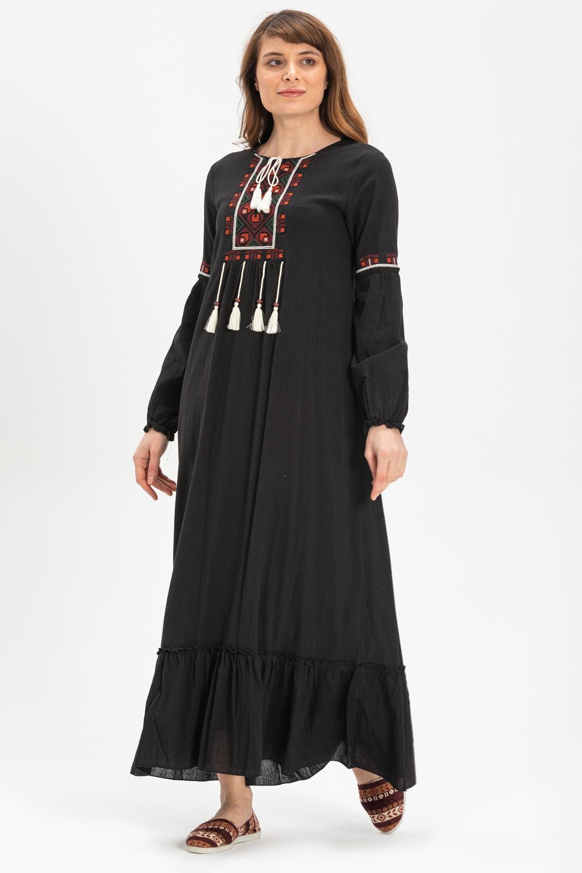 Toptan Seher Şile Bezi Elbise Siyah