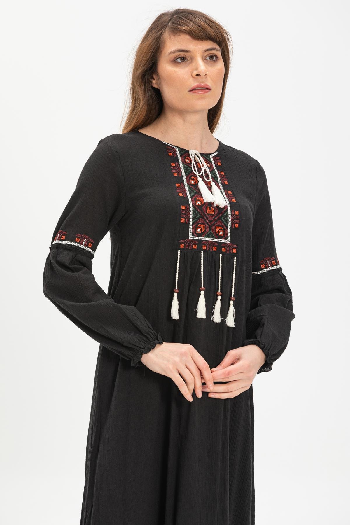 Toptan Seher Şile Bezi Elbise Siyah