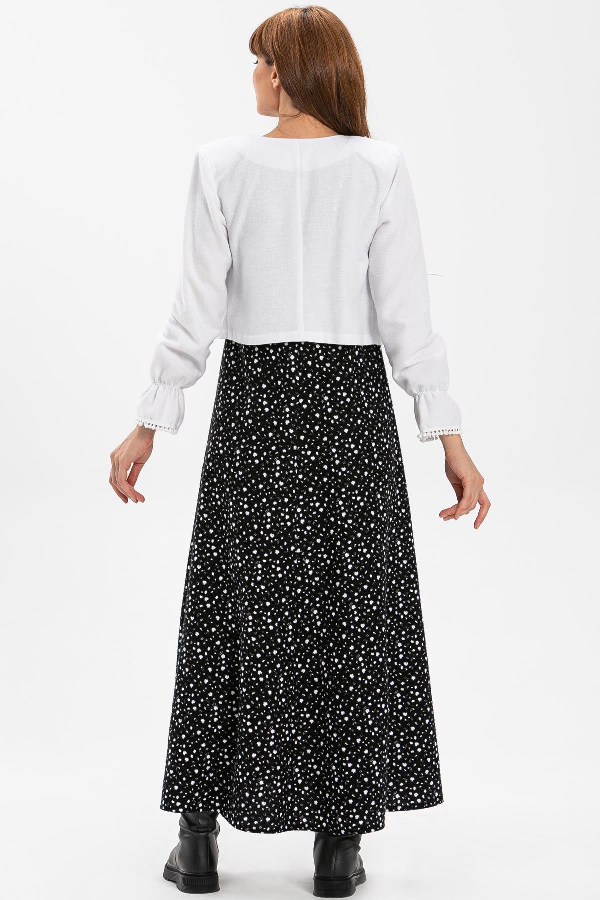 Toptan Selen Pazen Elbise Çıtır Desen Beyaz