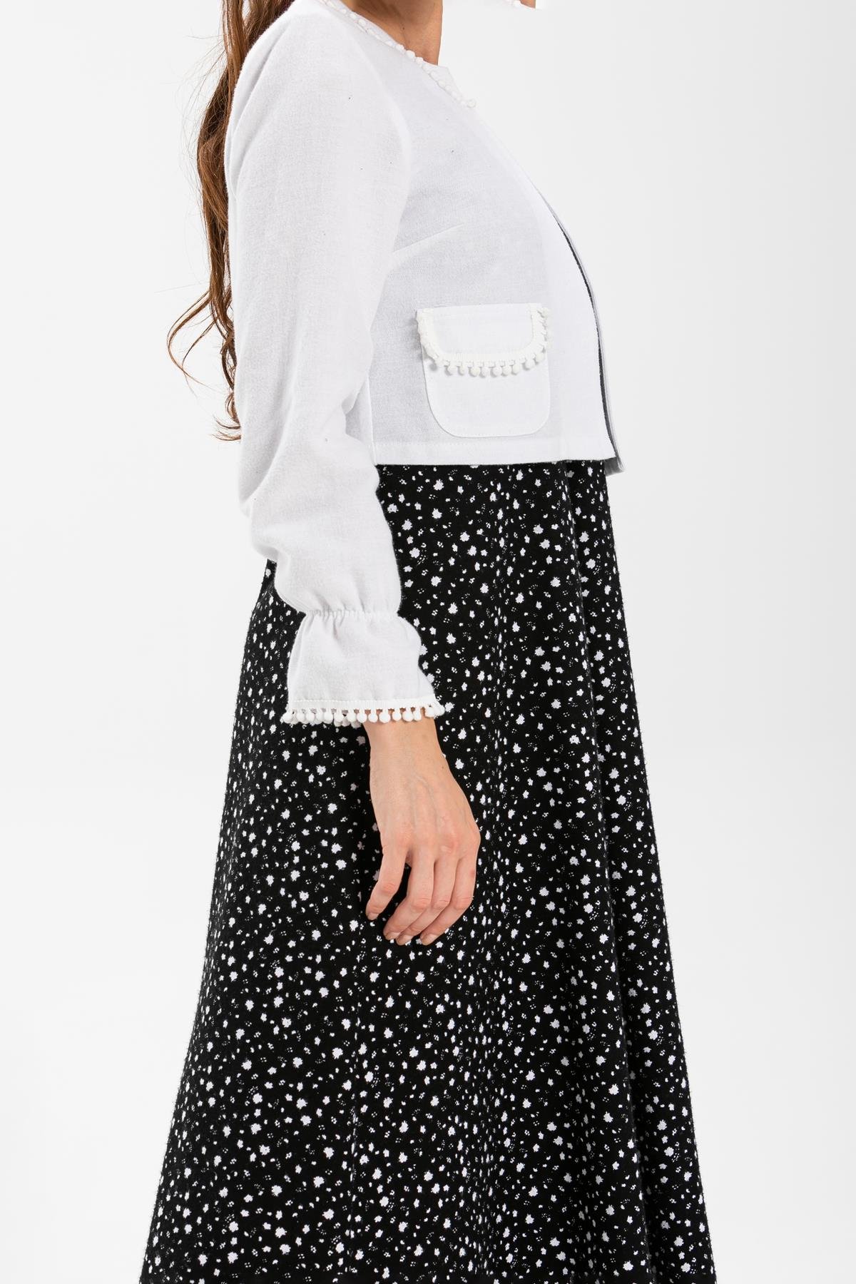 Toptan Selen Pazen Elbise Çıtır Desen Beyaz