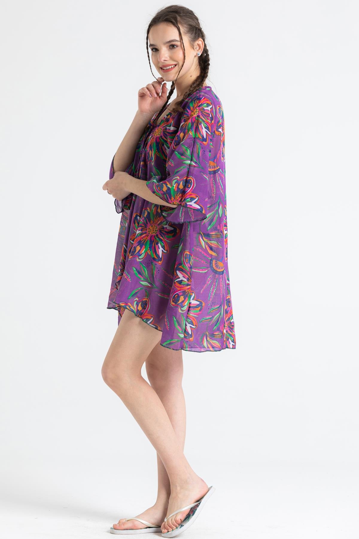 Toptan Side Vual Pareo Mor 6194