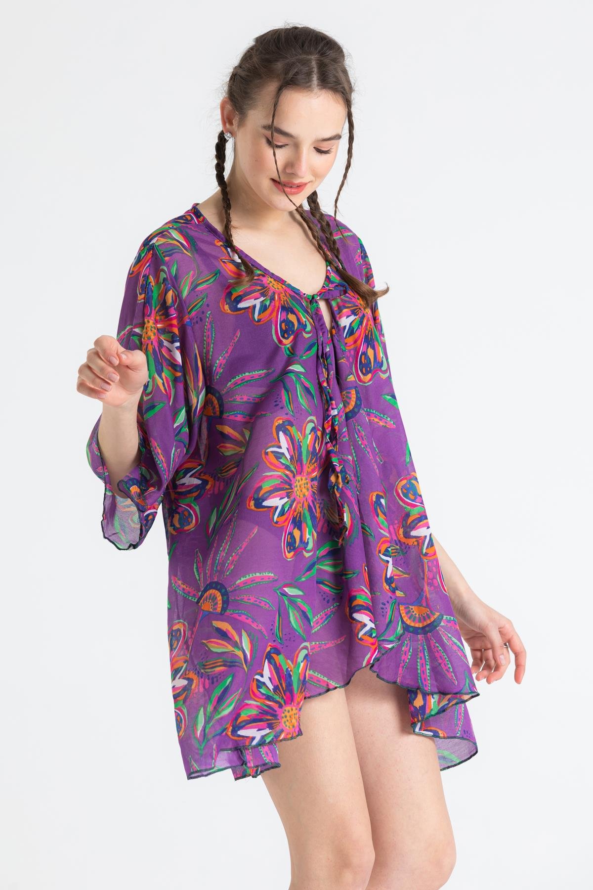 Toptan Side Vual Pareo Mor 6194