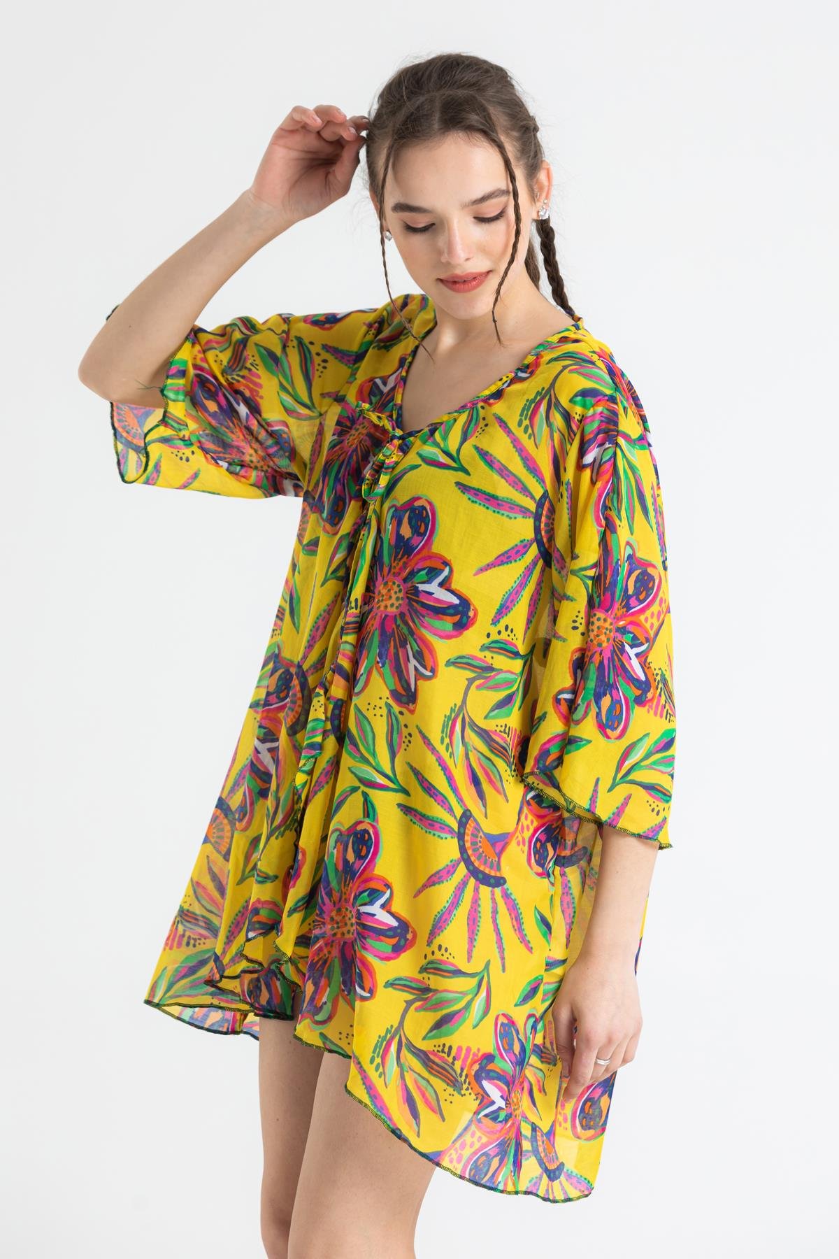 Toptan Side Vual Pareo Sarı 6191