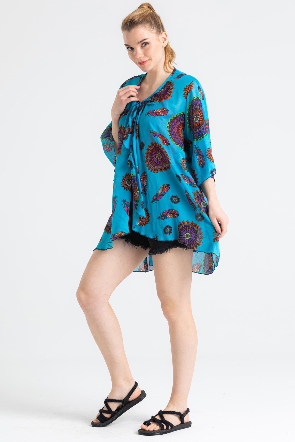 Toptan Side Vual Pareo Turkuaz 6196