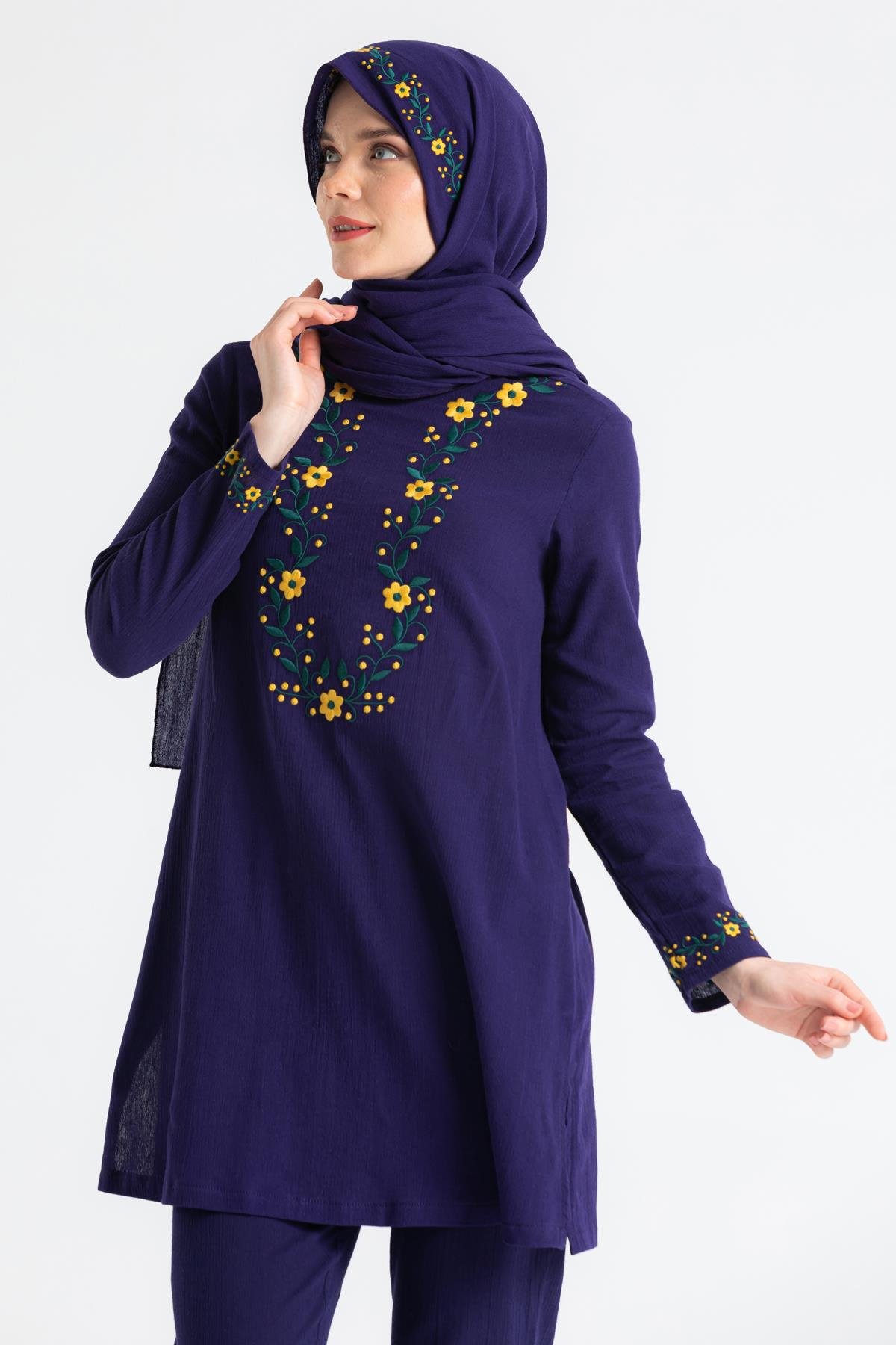 Toptan Şile Bezi Çiğdem Nakışlı Şal Mor 