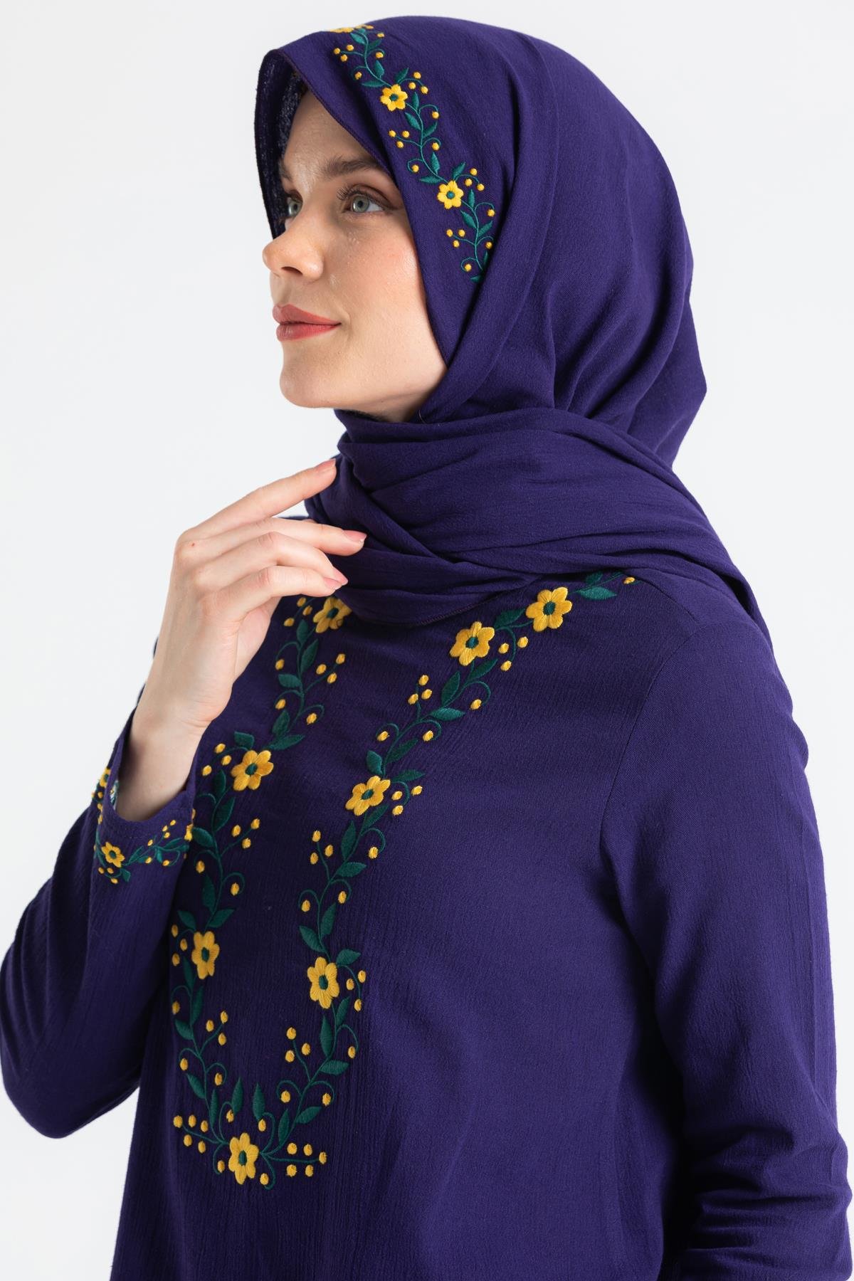 Toptan Şile Bezi Çiğdem Nakışlı Şal Mor 