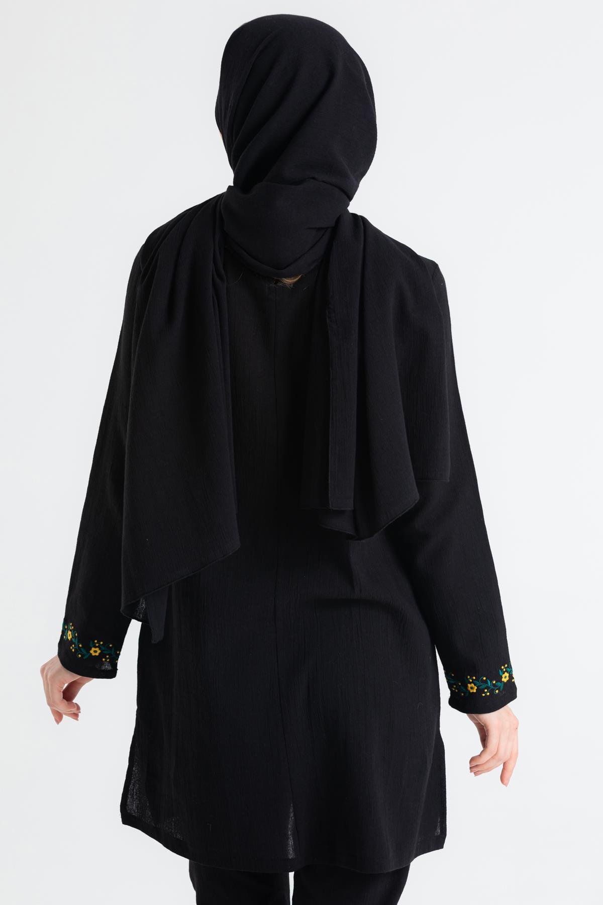 Toptan Şile Bezi Çiğdem Nakışlı Şal Siyah 