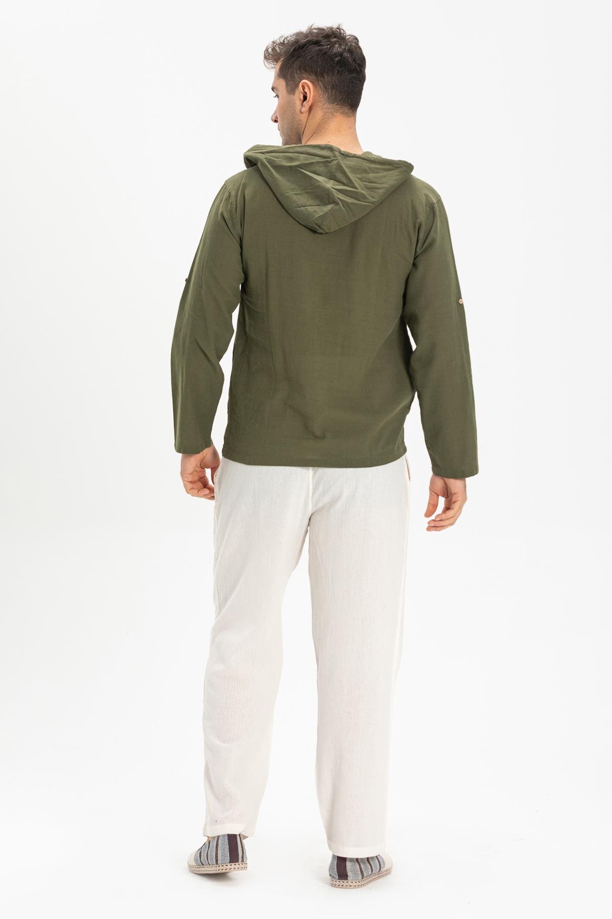 Toptan Şile Bezi Kapüşonlu Erkek Sweatshirt Haki