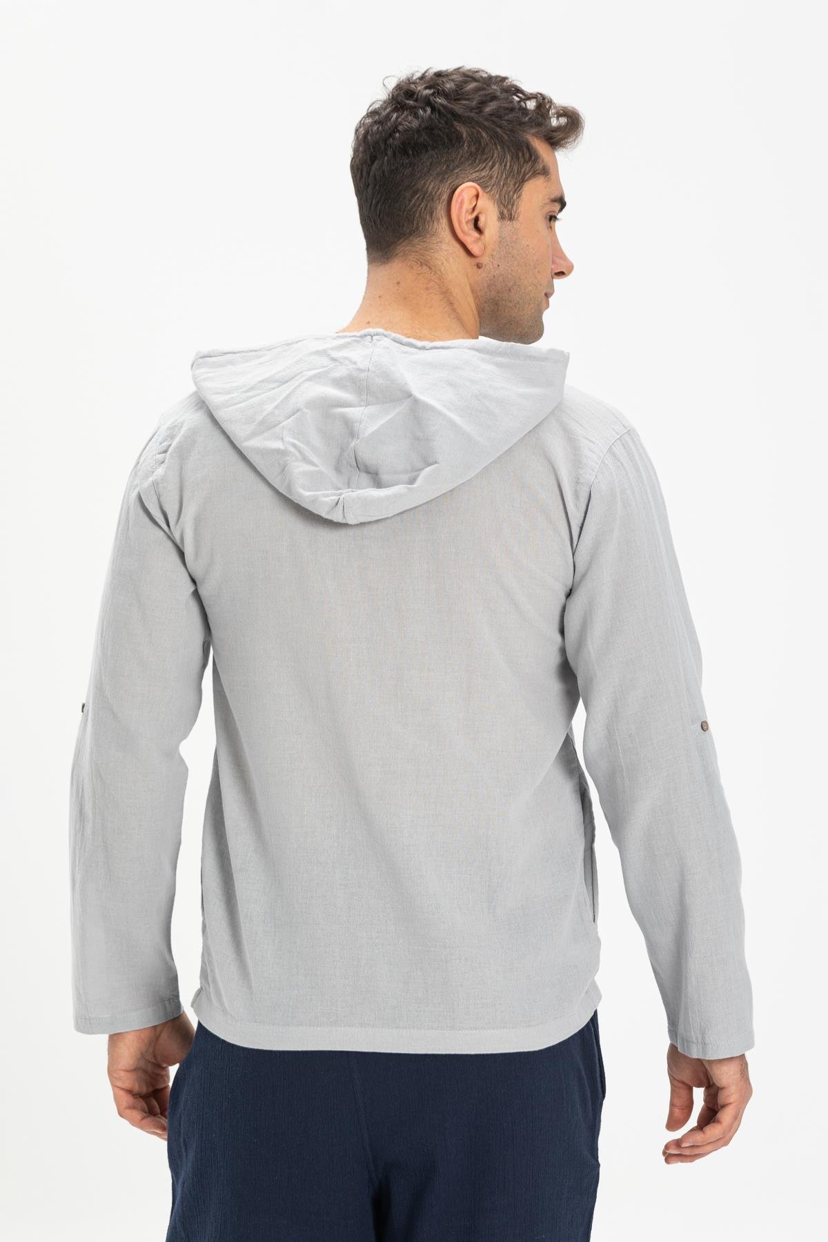 Toptan Şile Bezi Kapüşonlu Erkek Sweatshirt Gri