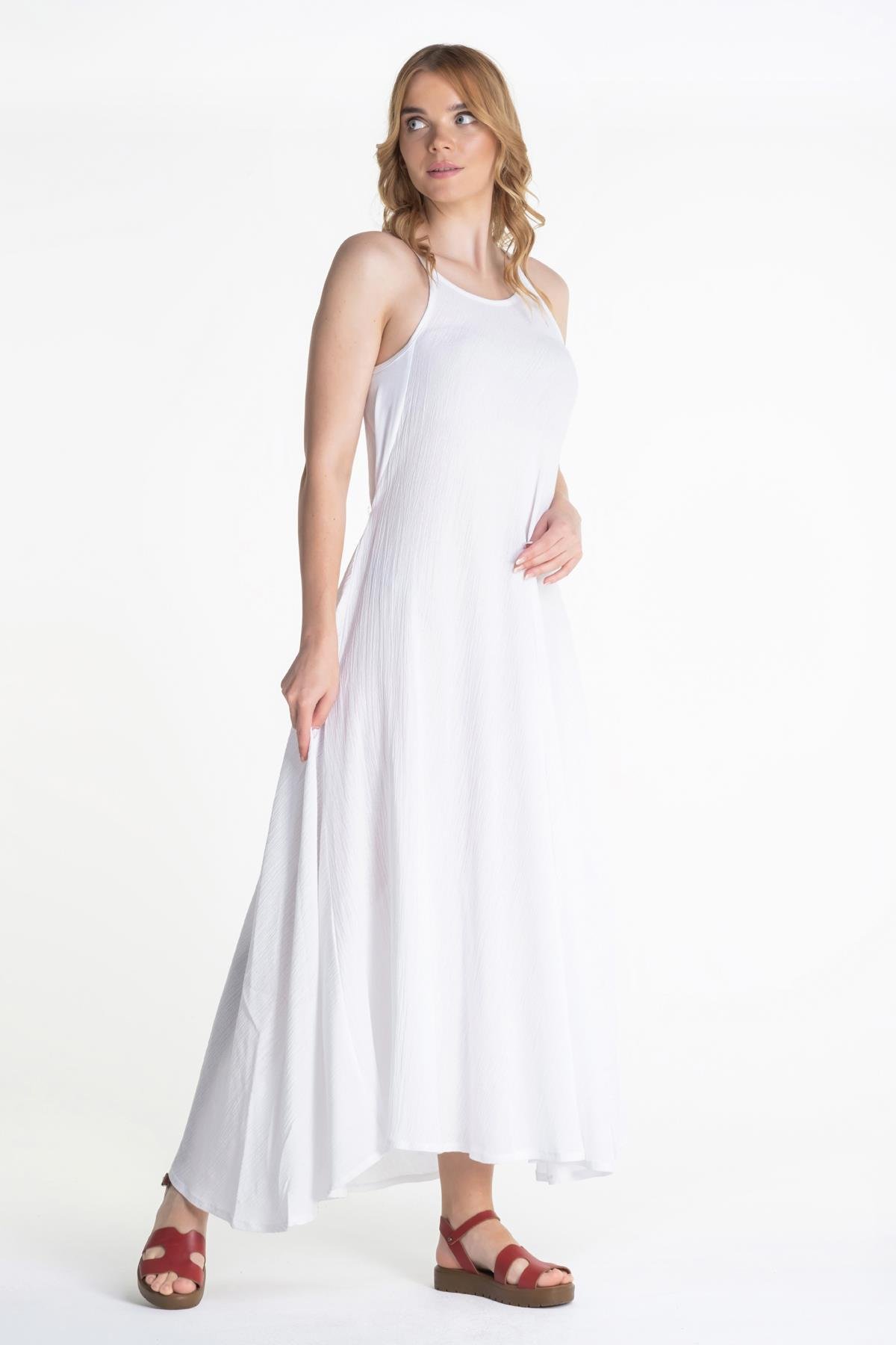 Toptan Sima Şile Bezi Elbise Beyaz