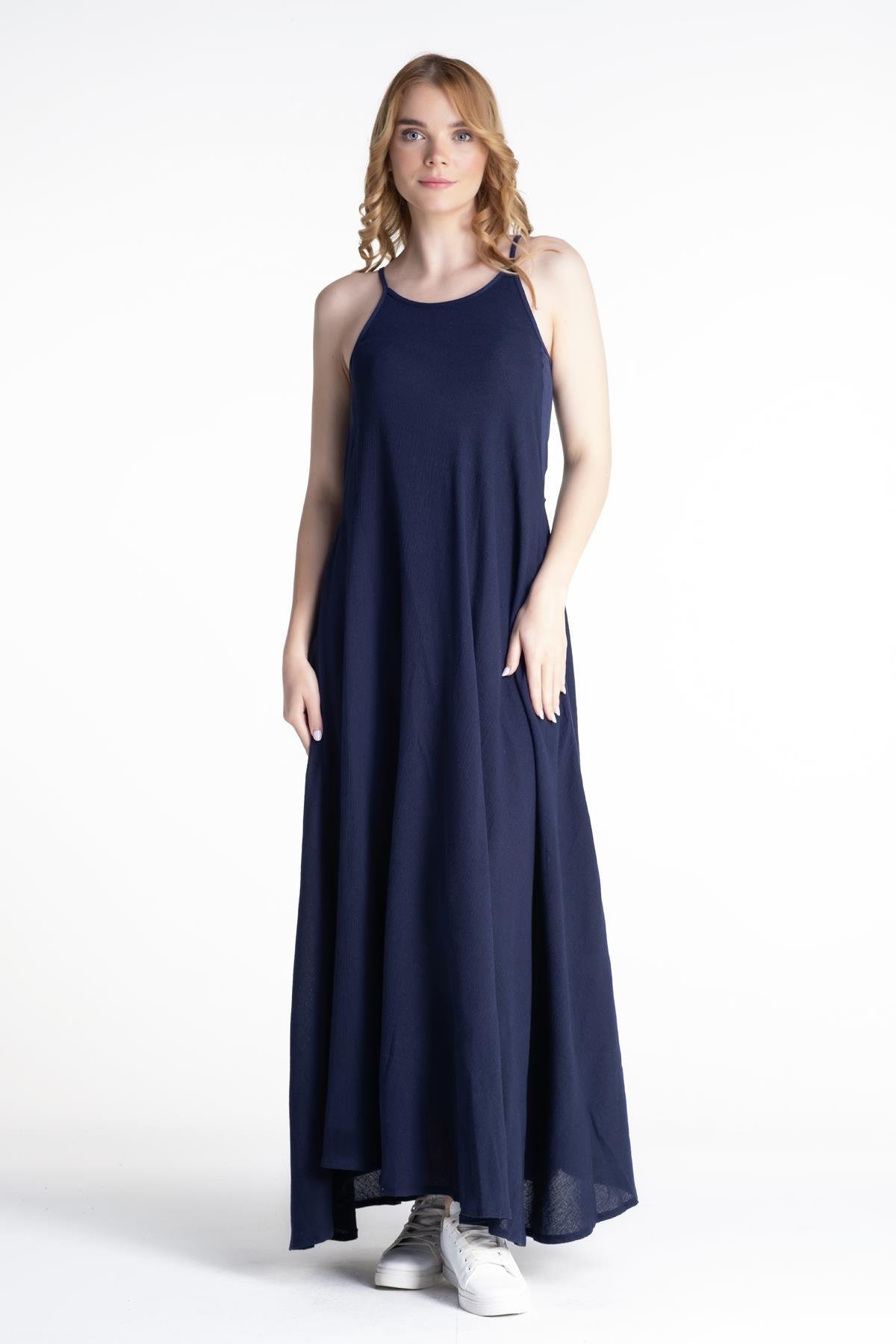 Toptan Sima Şile Bezi Elbise Lacivert