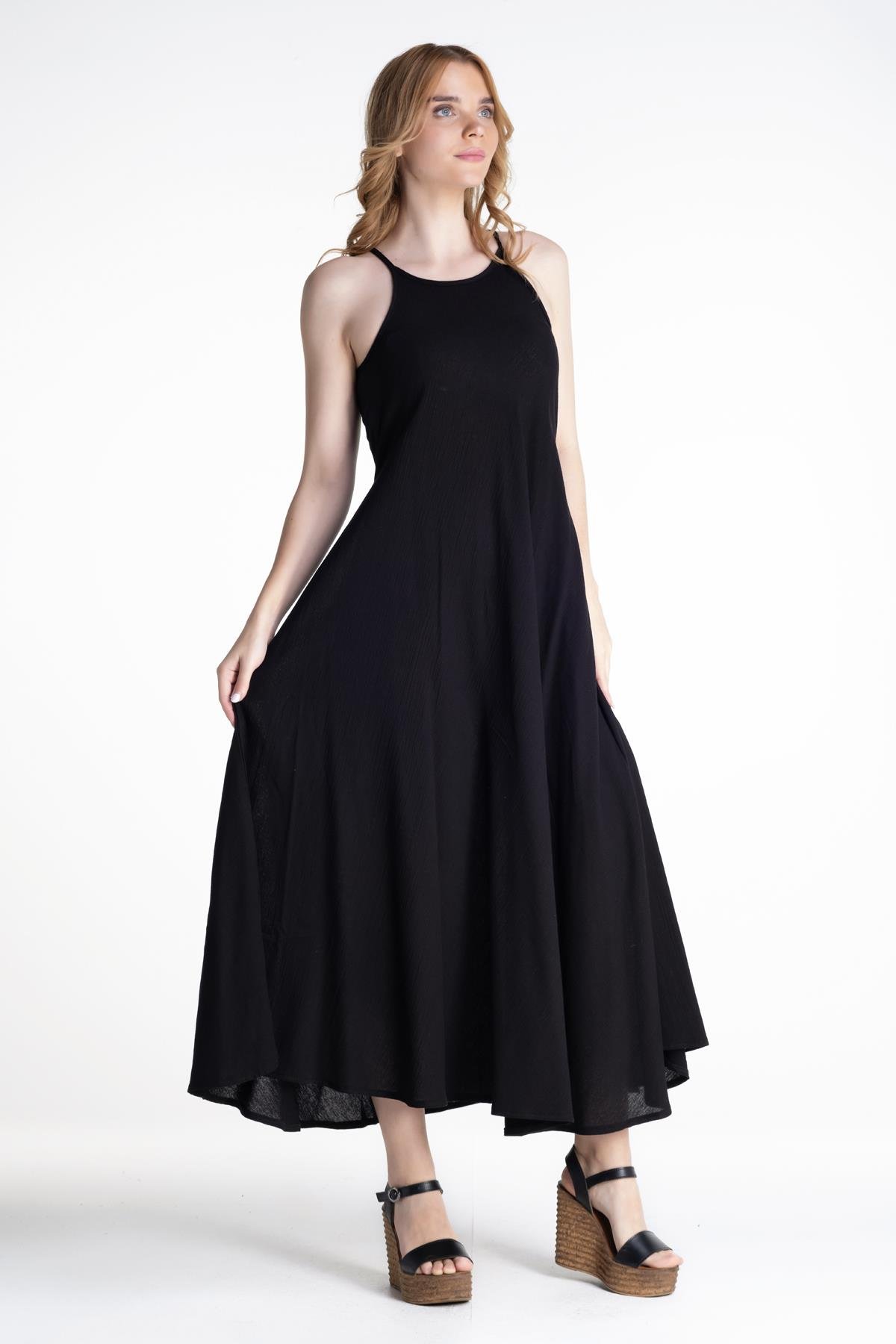 Toptan Sima Şile Bezi Elbise Siyah