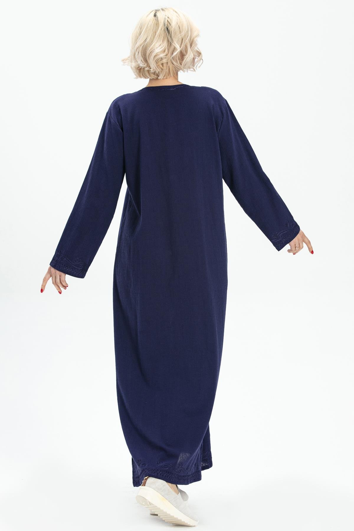 Toptan Simli Şile Bezi Kaftan Elbise Mor