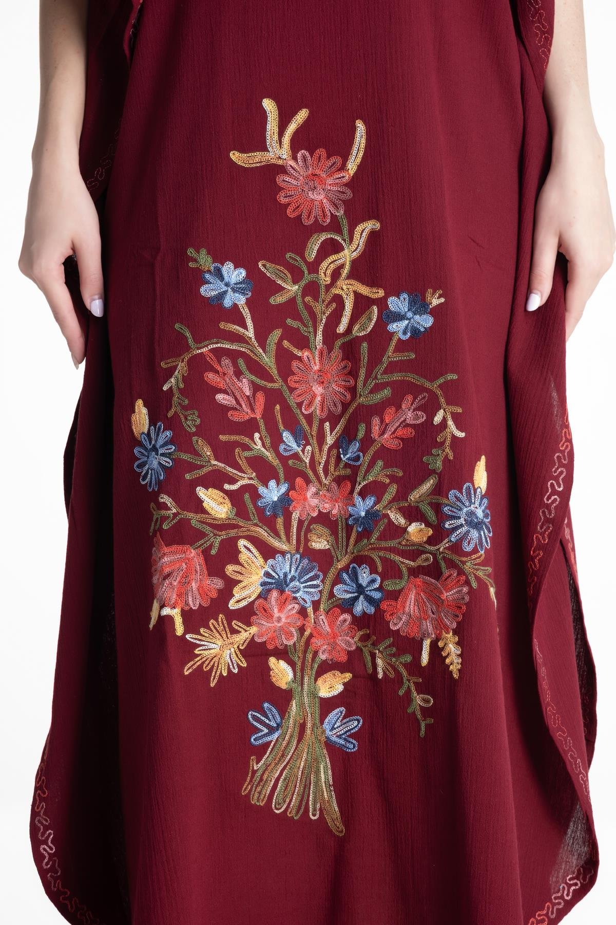 Toptan Tibet Şile Bezi Elbise Bordo