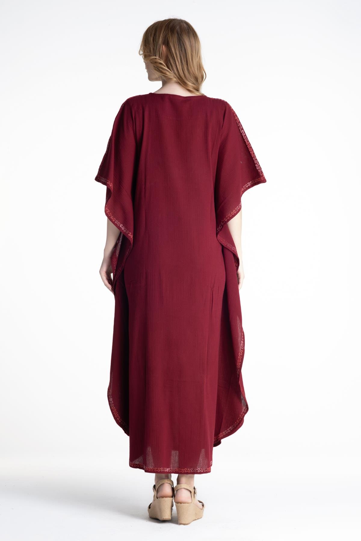 Toptan Tibet Şile Bezi Elbise Bordo