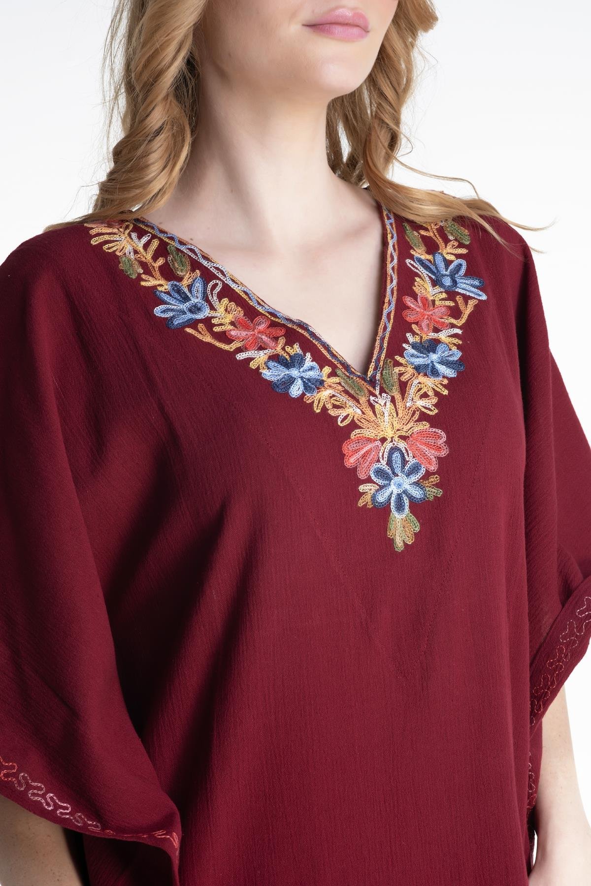 Toptan Tibet Şile Bezi Elbise Bordo