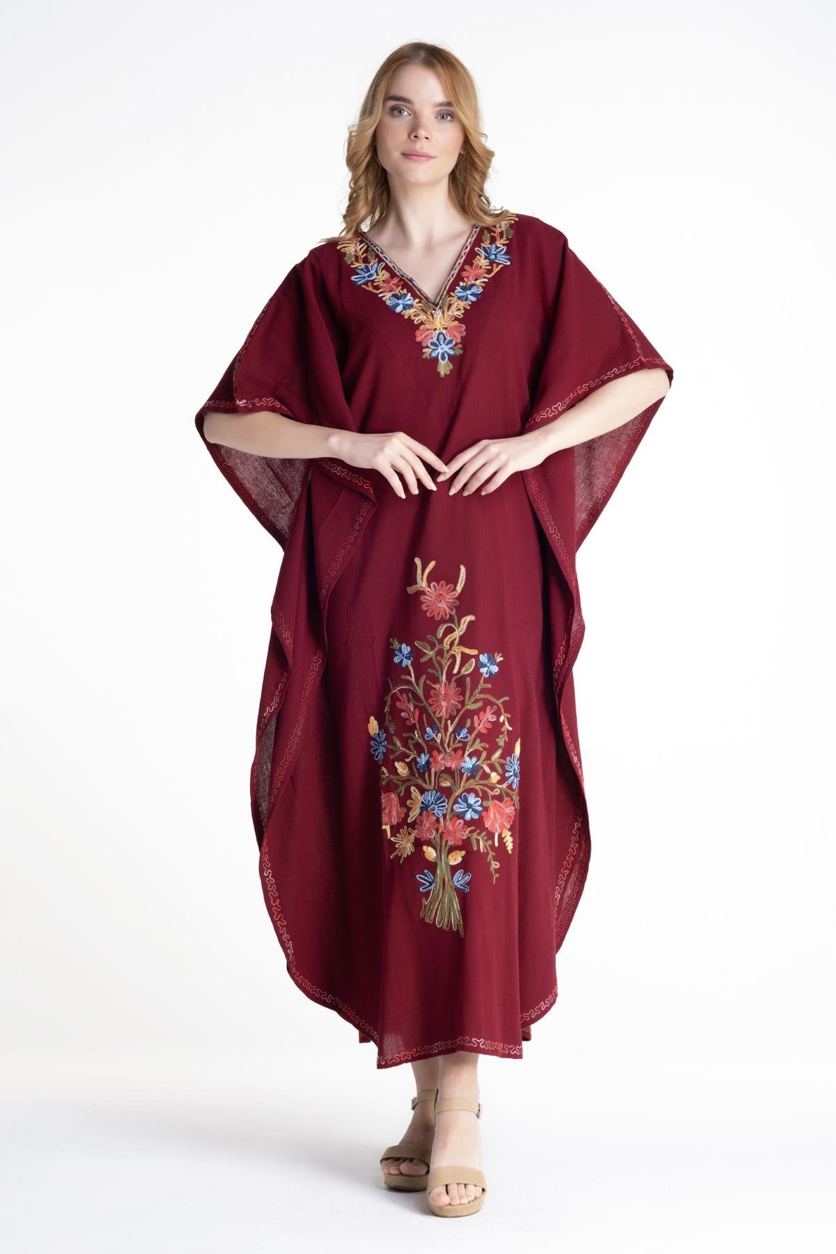 Toptan Tibet Şile Bezi Elbise Bordo