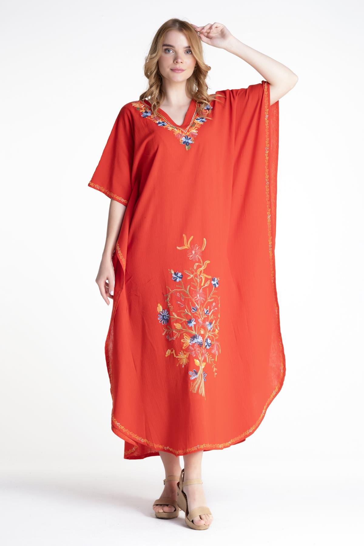 Toptan Tibet Şile Bezi Elbise Kırmızı