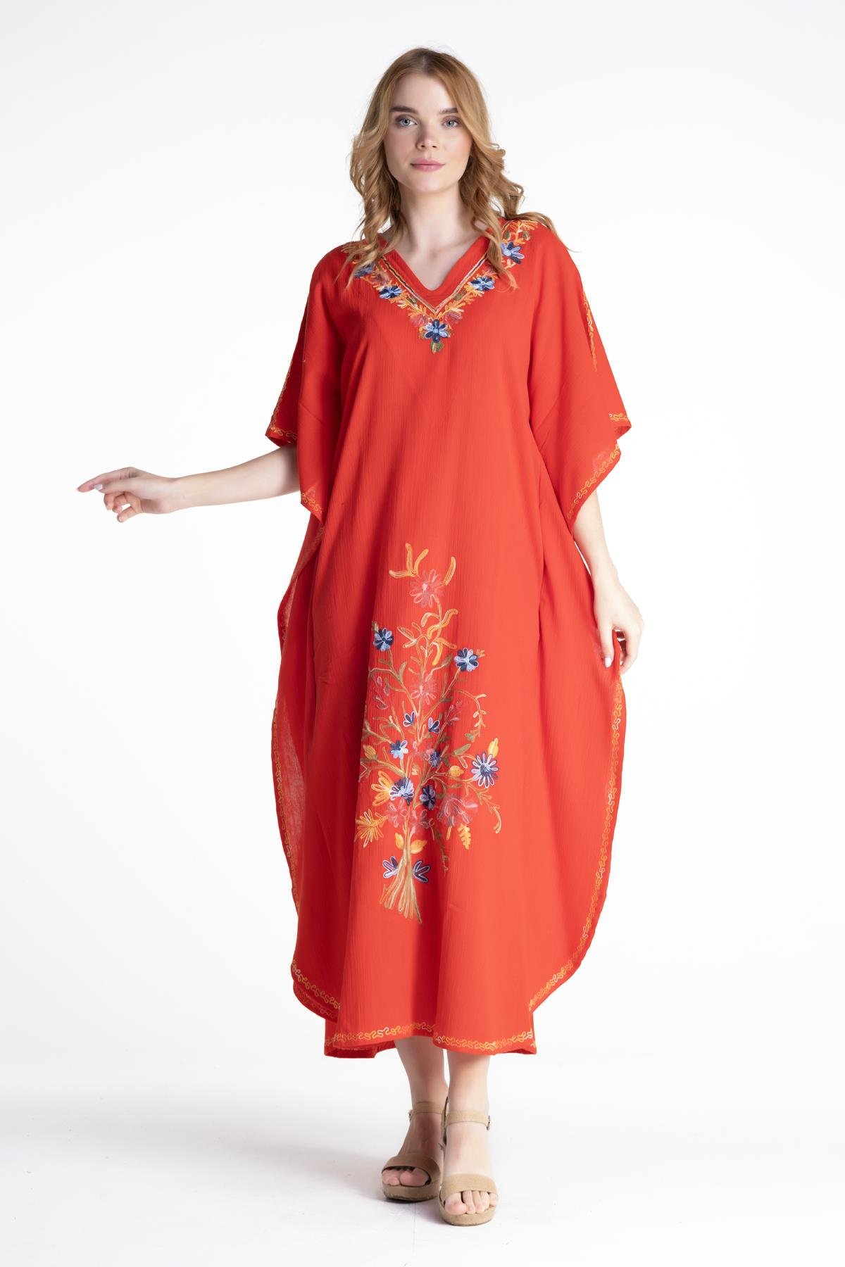 Toptan Tibet Şile Bezi Elbise Kırmızı