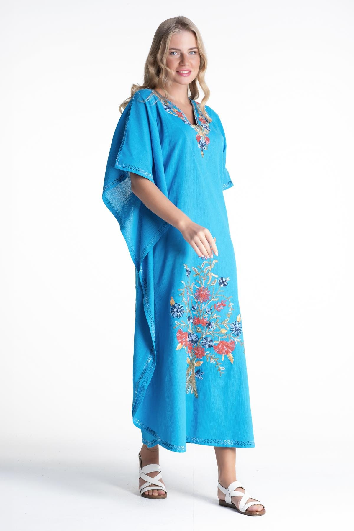Toptan Tibet Şile Bezi Elbise Turkuaz