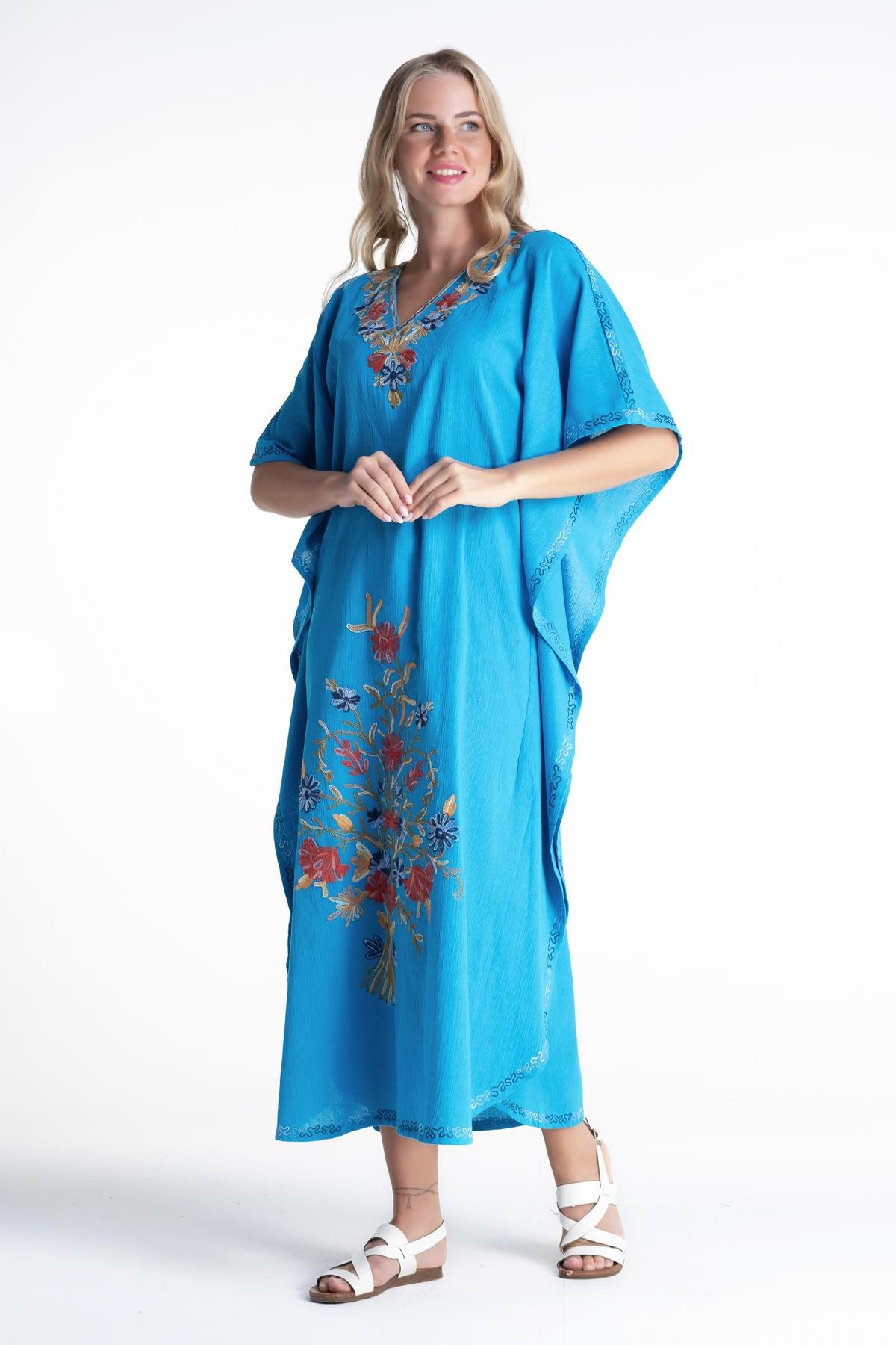 Toptan Tibet Şile Bezi Elbise Turkuaz