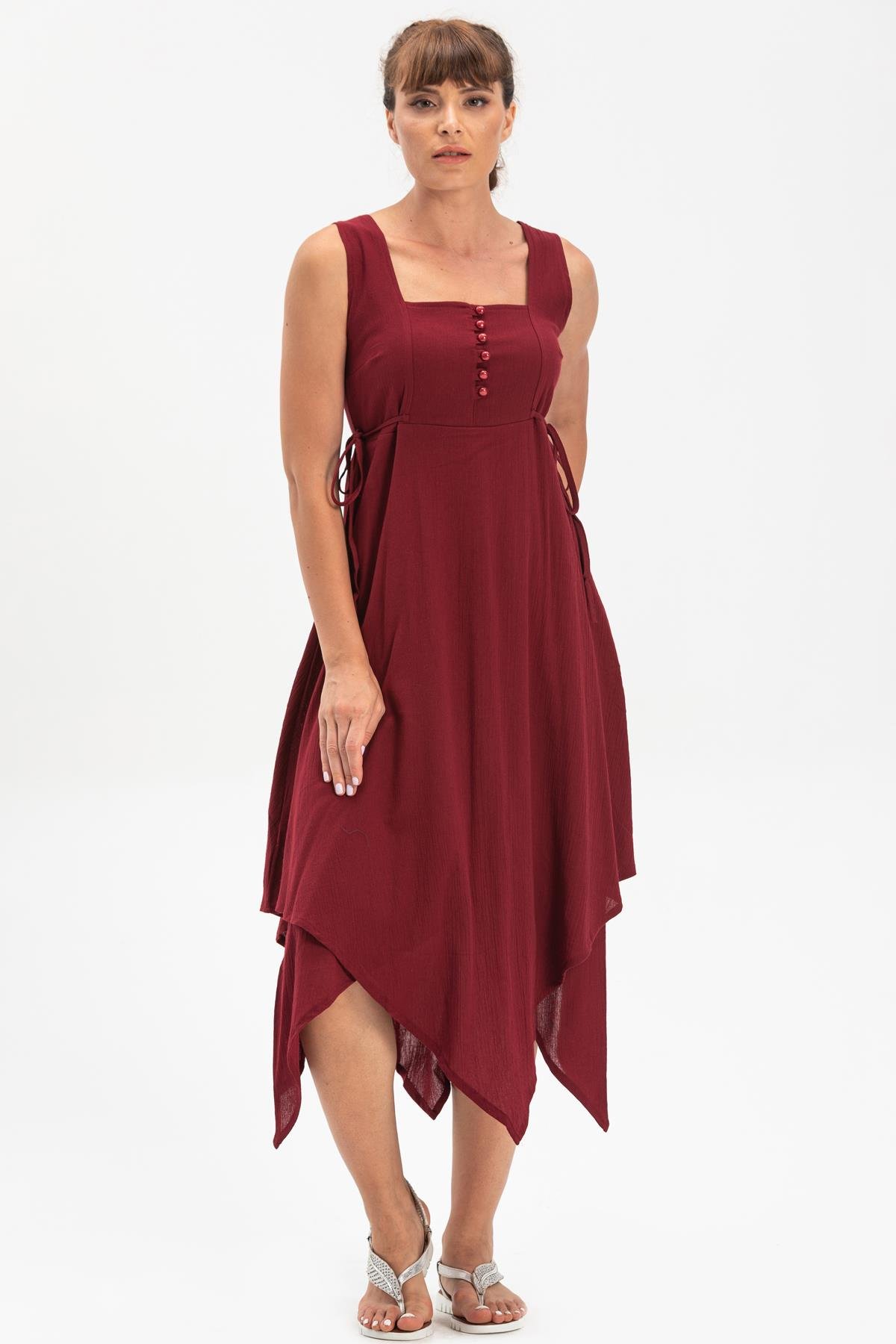 Toptan Üçgen Katlı Şile Bezi Elbise Bordo