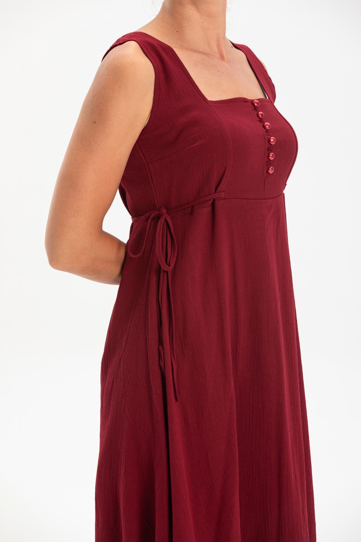 Toptan Üçgen Katlı Şile Bezi Elbise Bordo