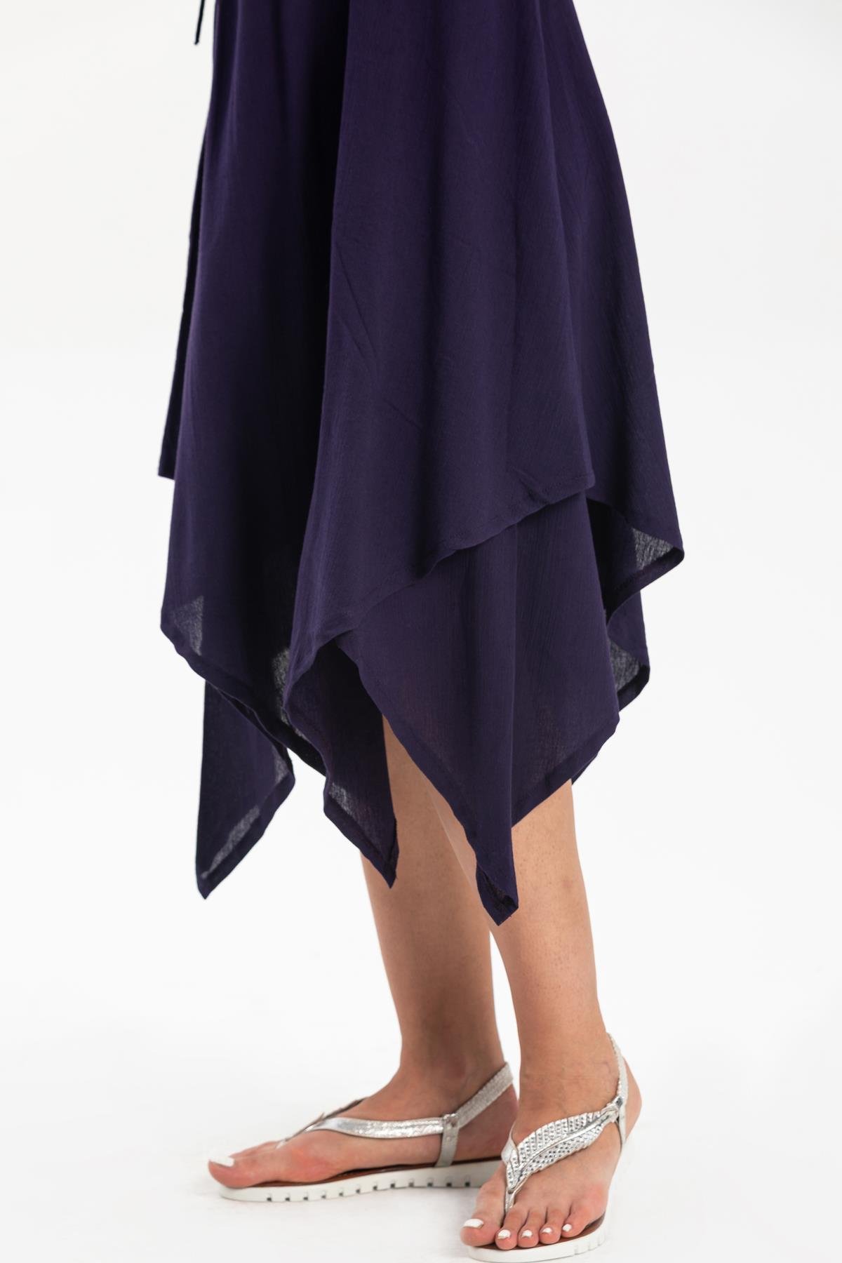 Toptan Üçgen Katlı Şile Bezi Elbise Mor