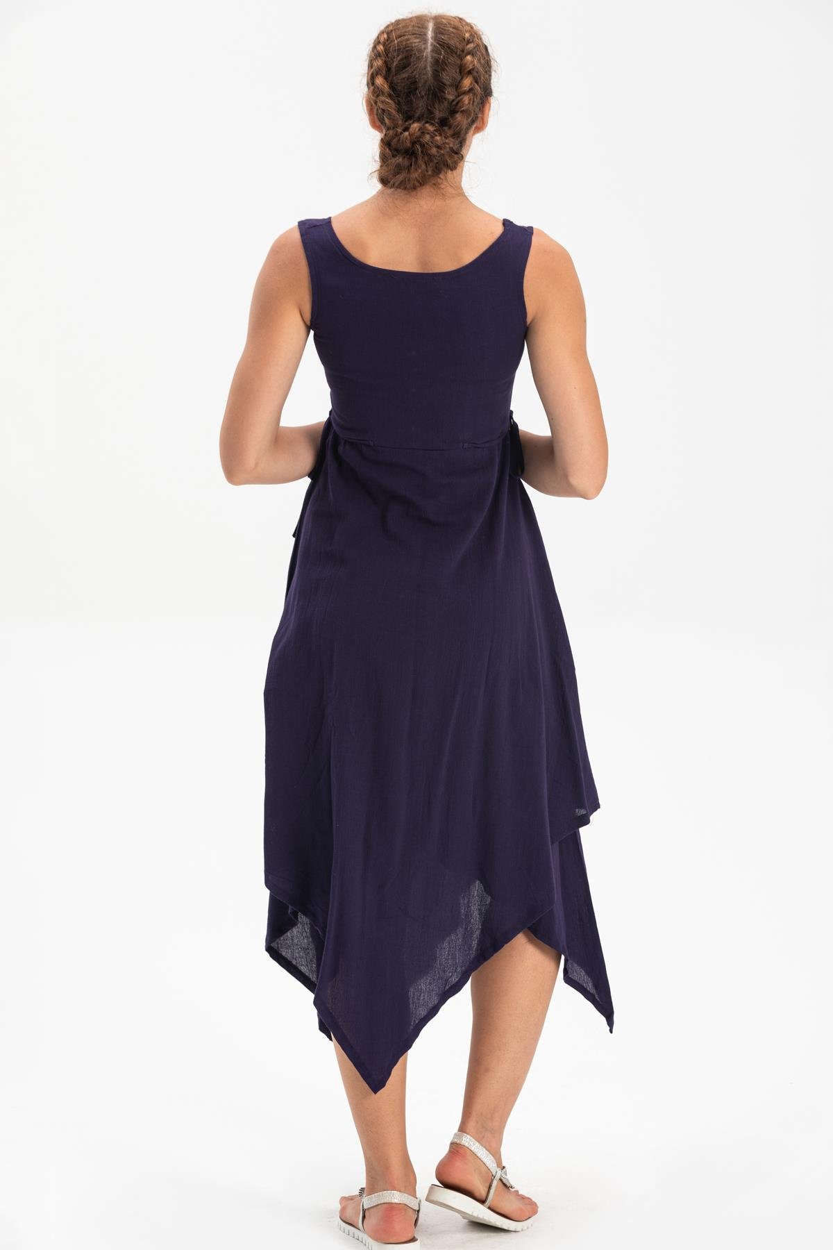 Toptan Üçgen Katlı Şile Bezi Elbise Mor