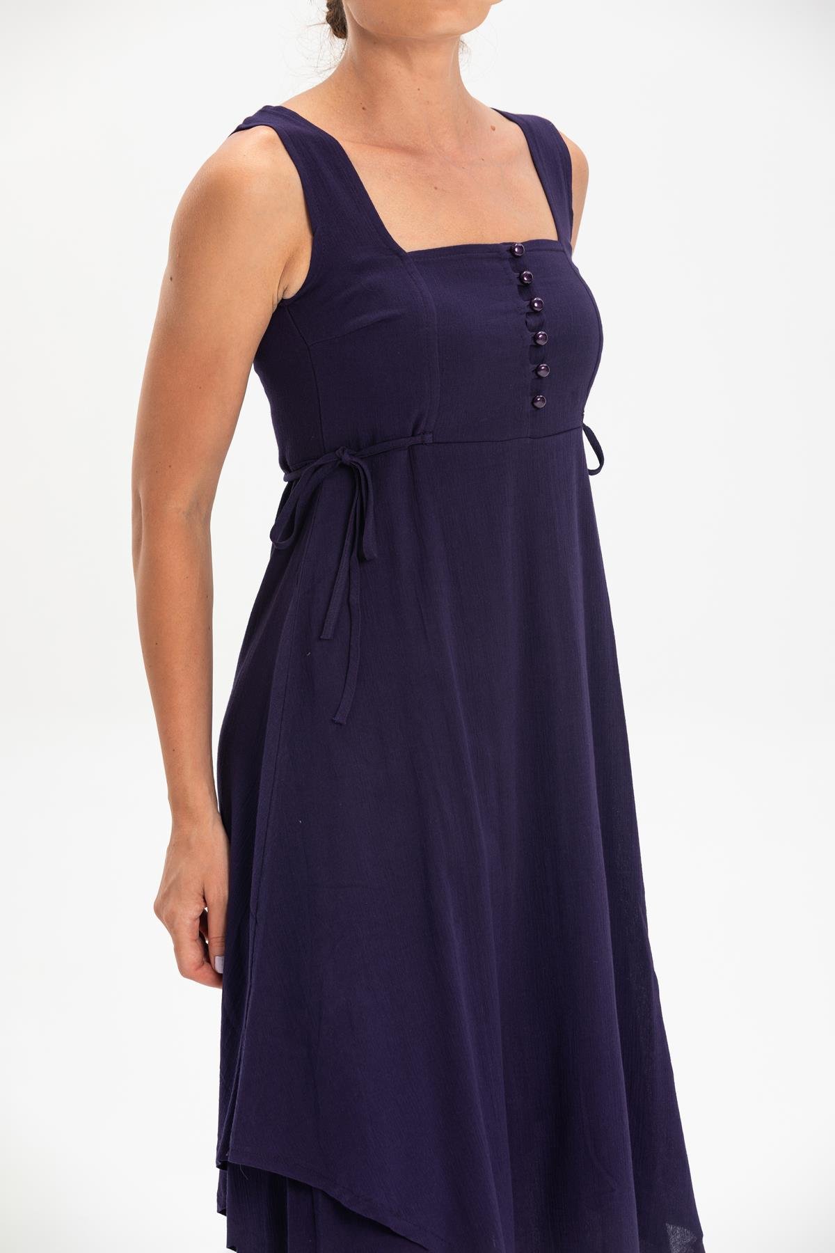 Toptan Üçgen Katlı Şile Bezi Elbise Mor