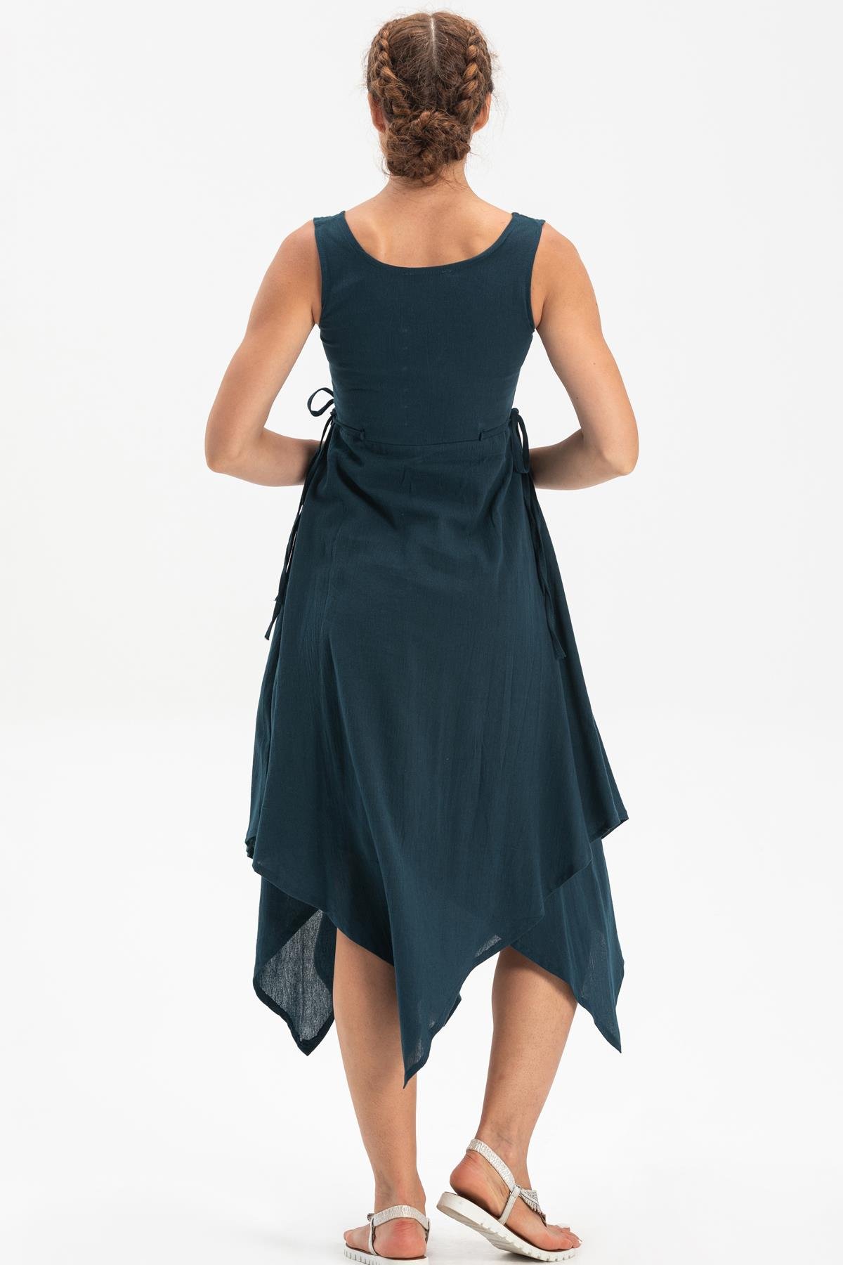 Toptan Üçgen Katlı Şile Bezi Elbise Petrol