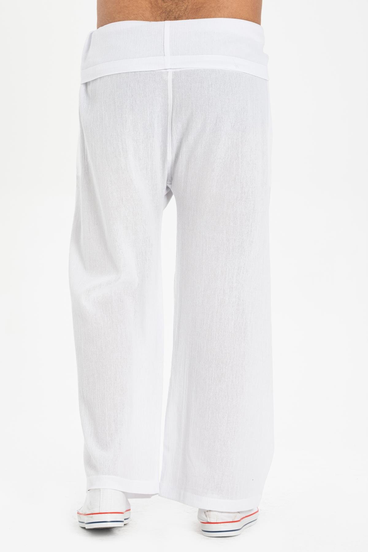 Toptan Unisex Şile Bezi Balıkçı Pantolon Beyaz Byz