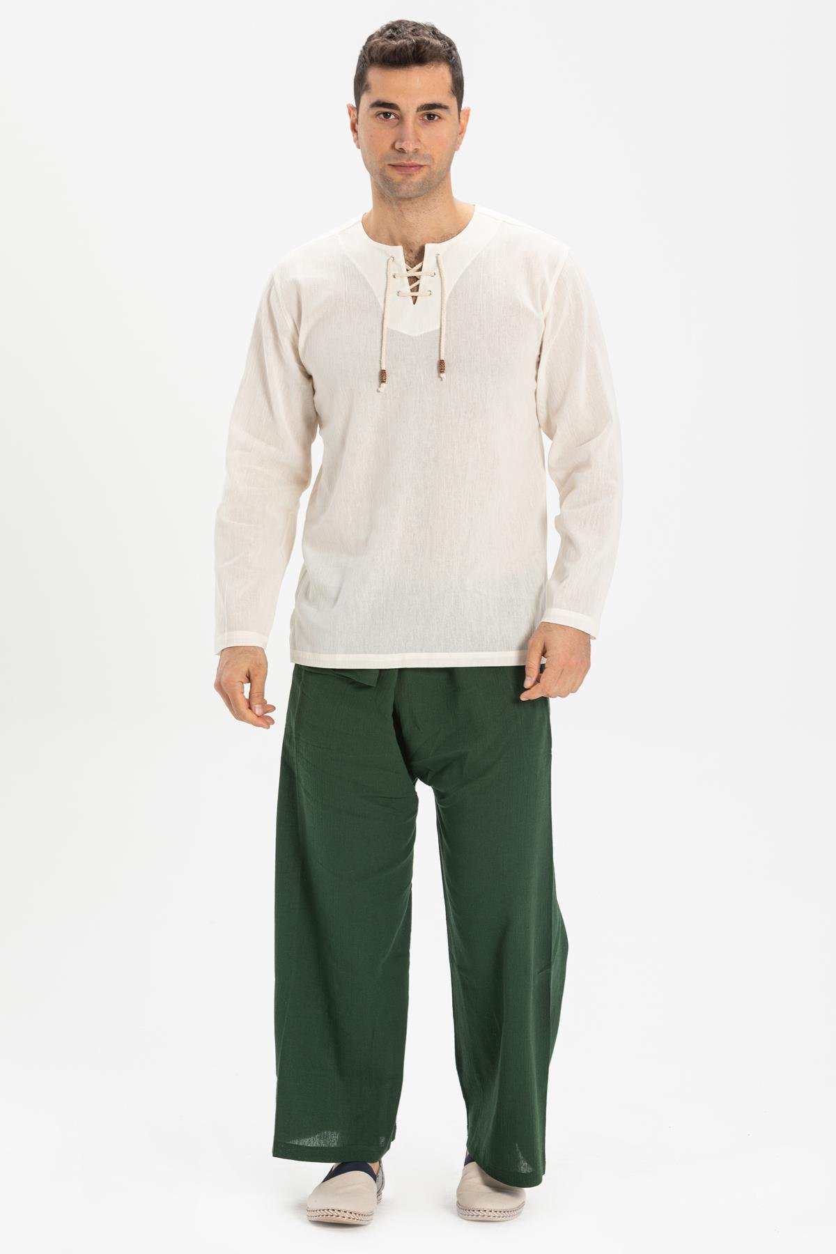 Toptan Unisex Şile Bezi Balıkçı Pantolon Yeşil Ysl