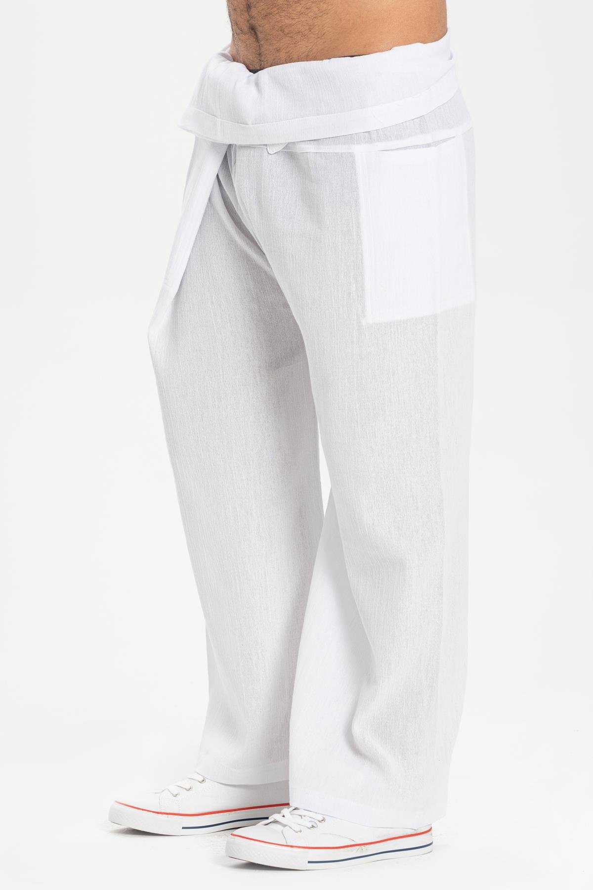 Toptan Unisex Şile Bezi Balıkçı Pantolon Beyaz Byz