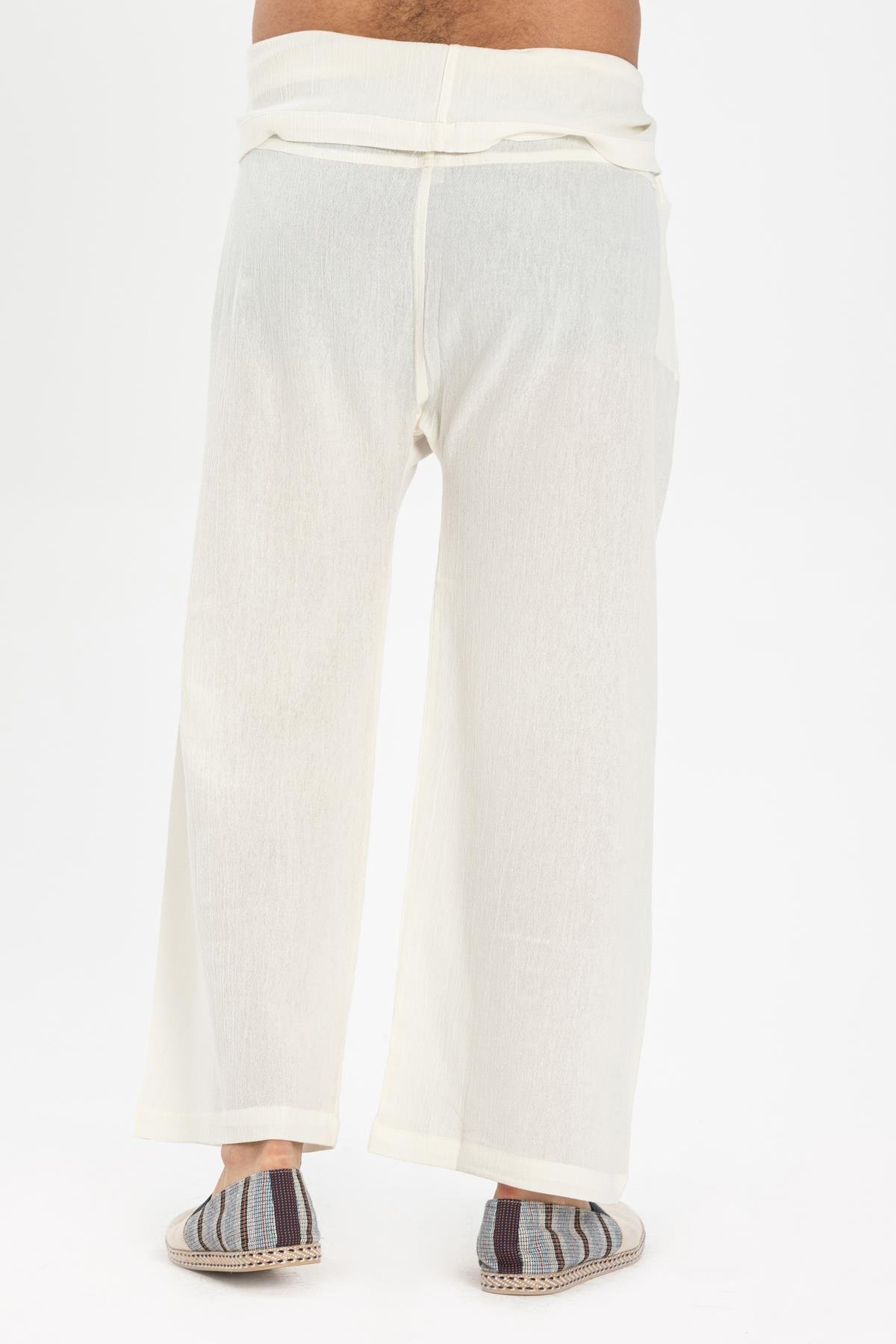 Toptan Unisex Şile Bezi Balıkçı Pantolon Krem Krm