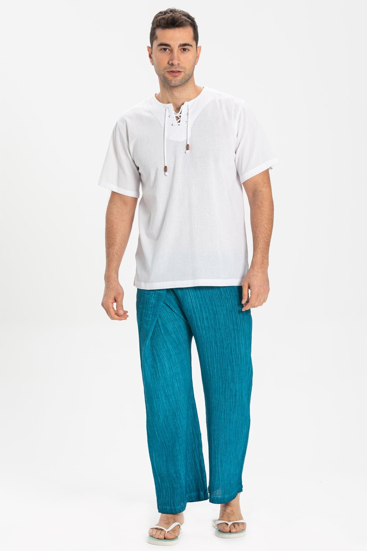 Toptan Unisex Şile Bezi Balıkçı Pantolon Turkuaz Trkz