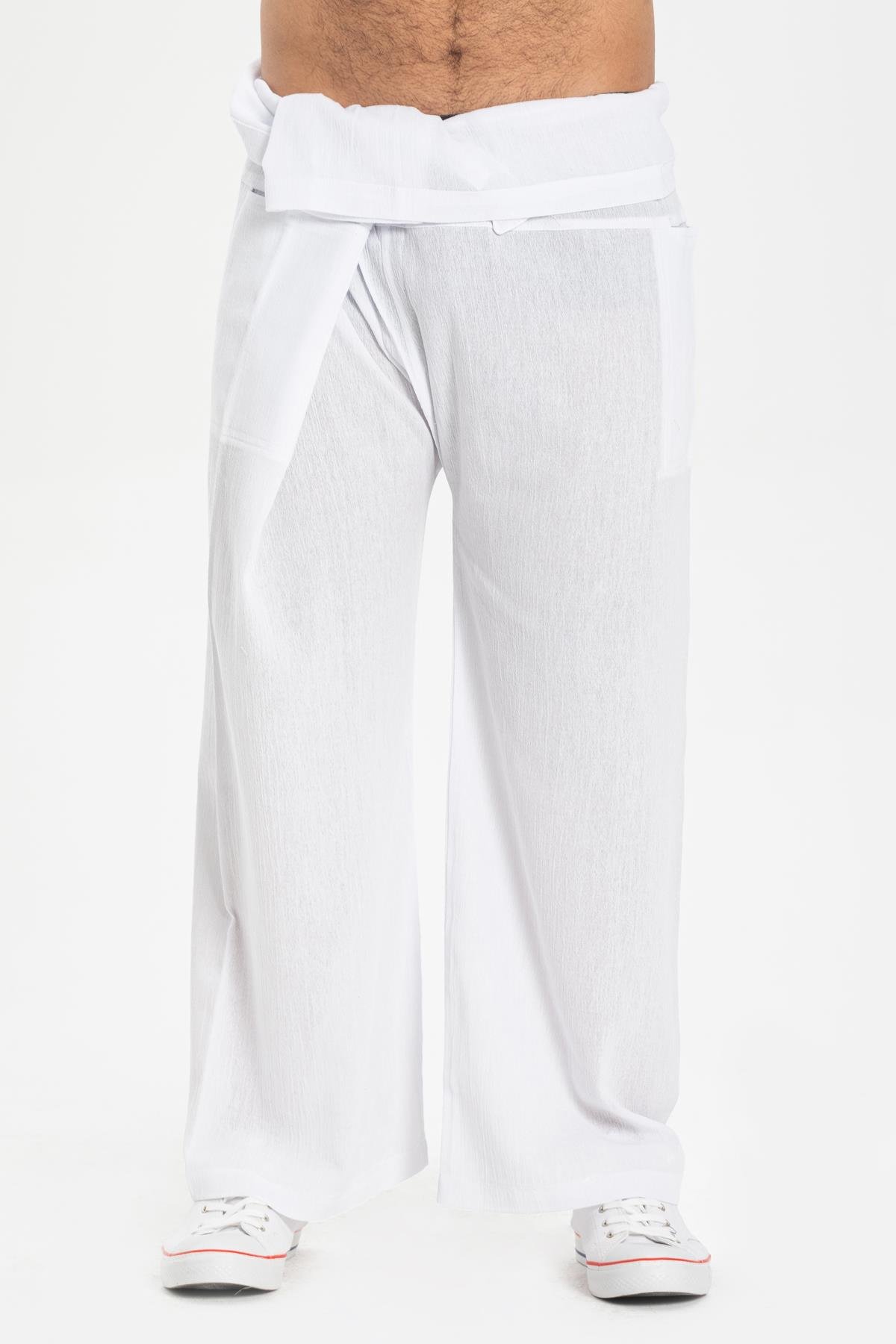 Toptan Unisex Şile Bezi Balıkçı Pantolon Beyaz Byz