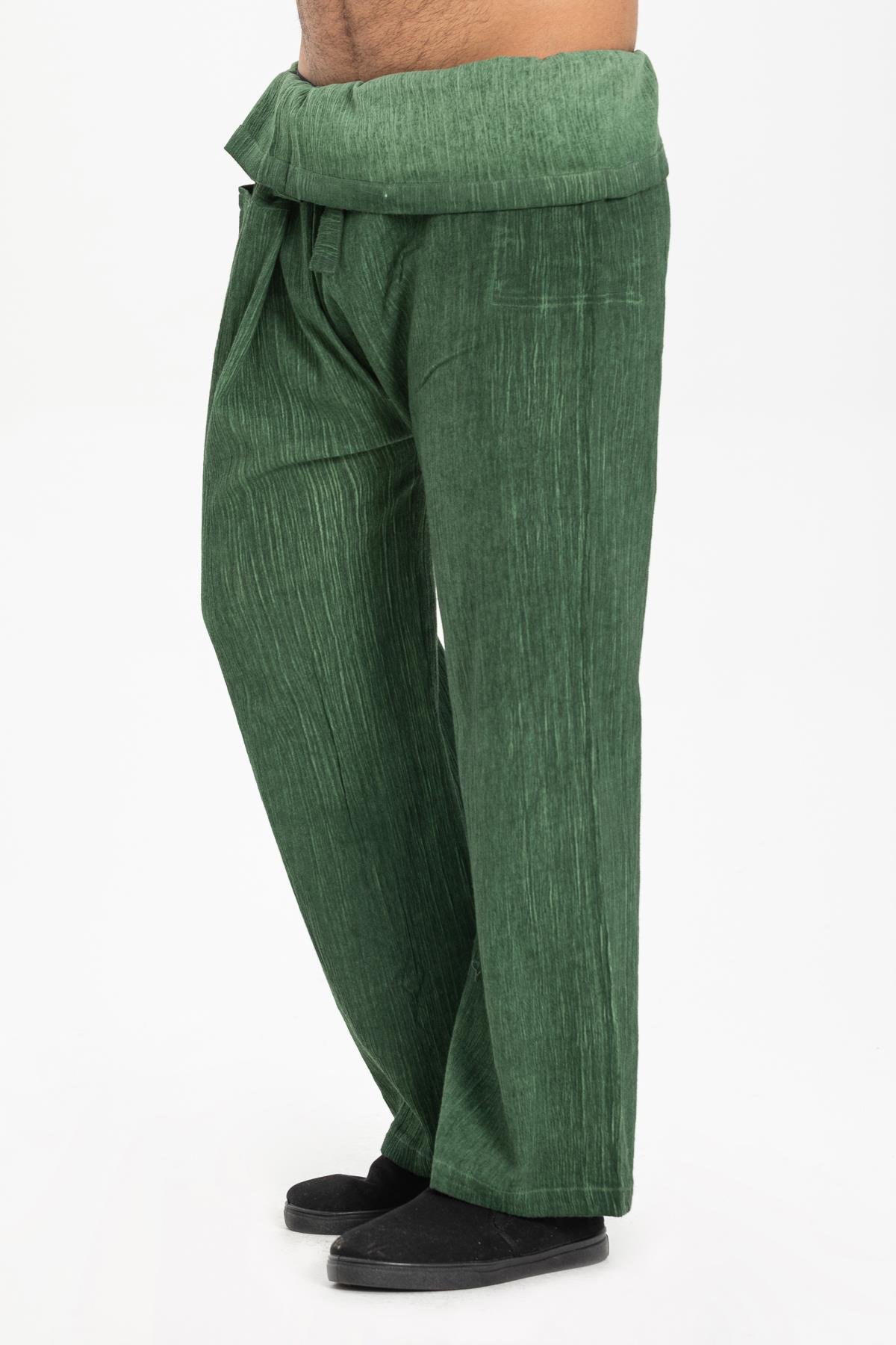 Toptan Unisex Şile Bezi Balıkçı Pantolon Taşlı Yeşil Tslysl