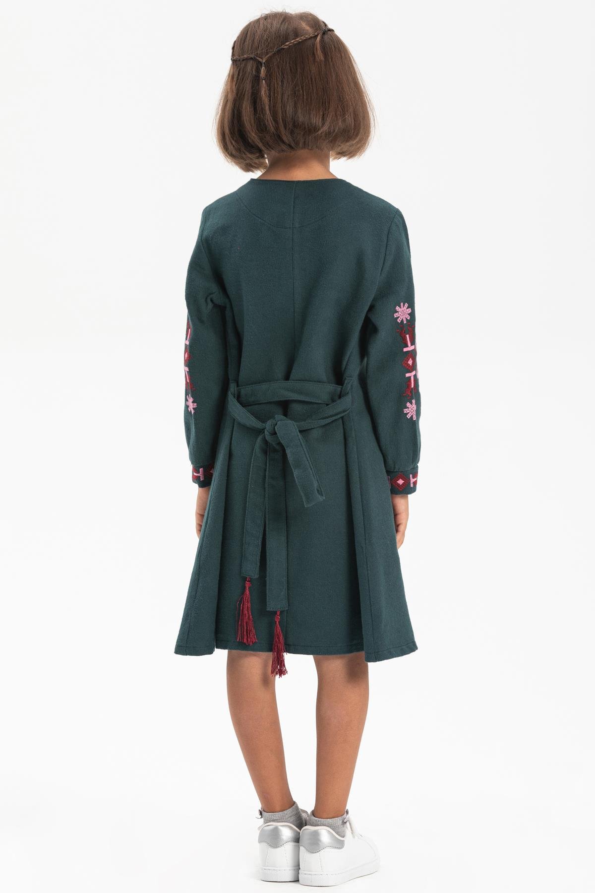 Toptan Uzun Kol Pazen Mahur Çocuk Elbise Petrol