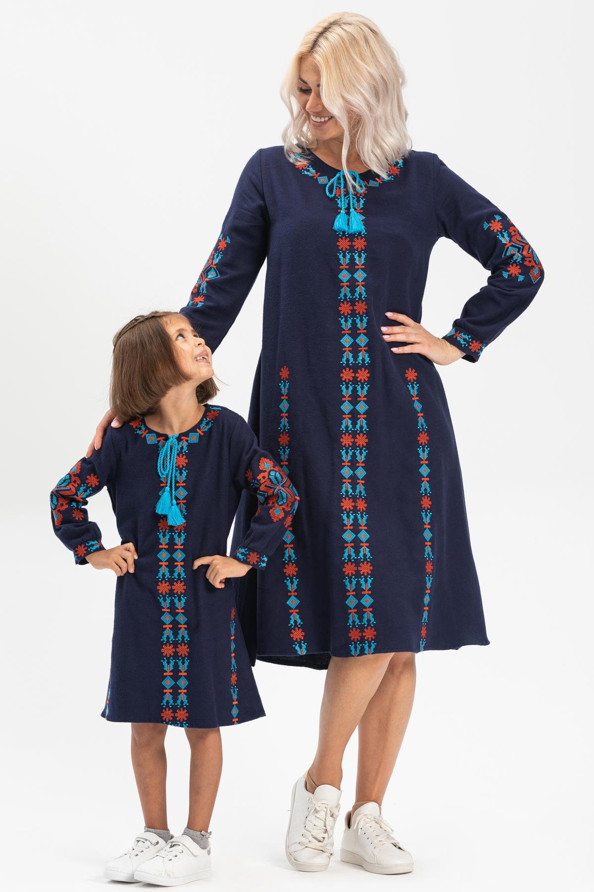 Toptan Uzun Kol Pazen Mahur Çocuk Elbise Lacivert