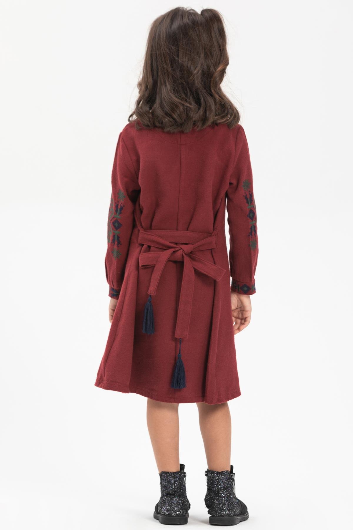 Toptan Uzun Kol Pazen Mahur Çocuk Elbise Bordo