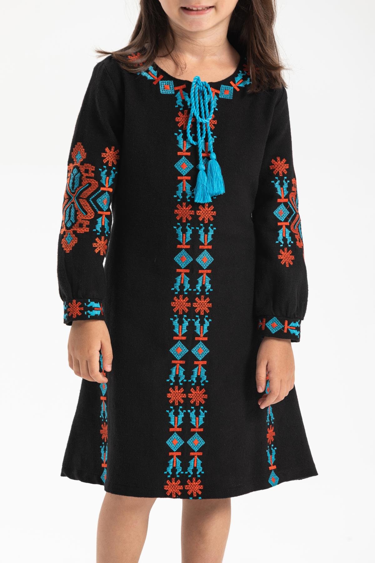 Toptan Uzun Kol Pazen Mahur Çocuk Elbise Siyah