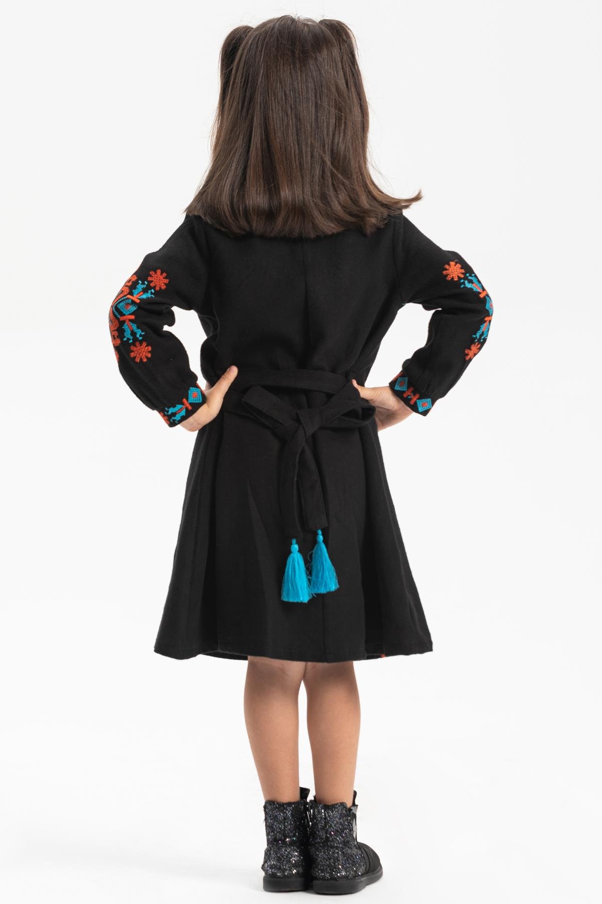 Toptan Uzun Kol Pazen Mahur Çocuk Elbise Siyah