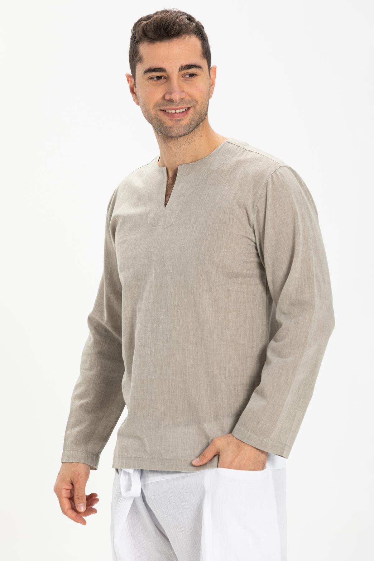 Toptan Uzun Kol Şile Bezi Bisiklet Yaka Erkek Tshirt Taş