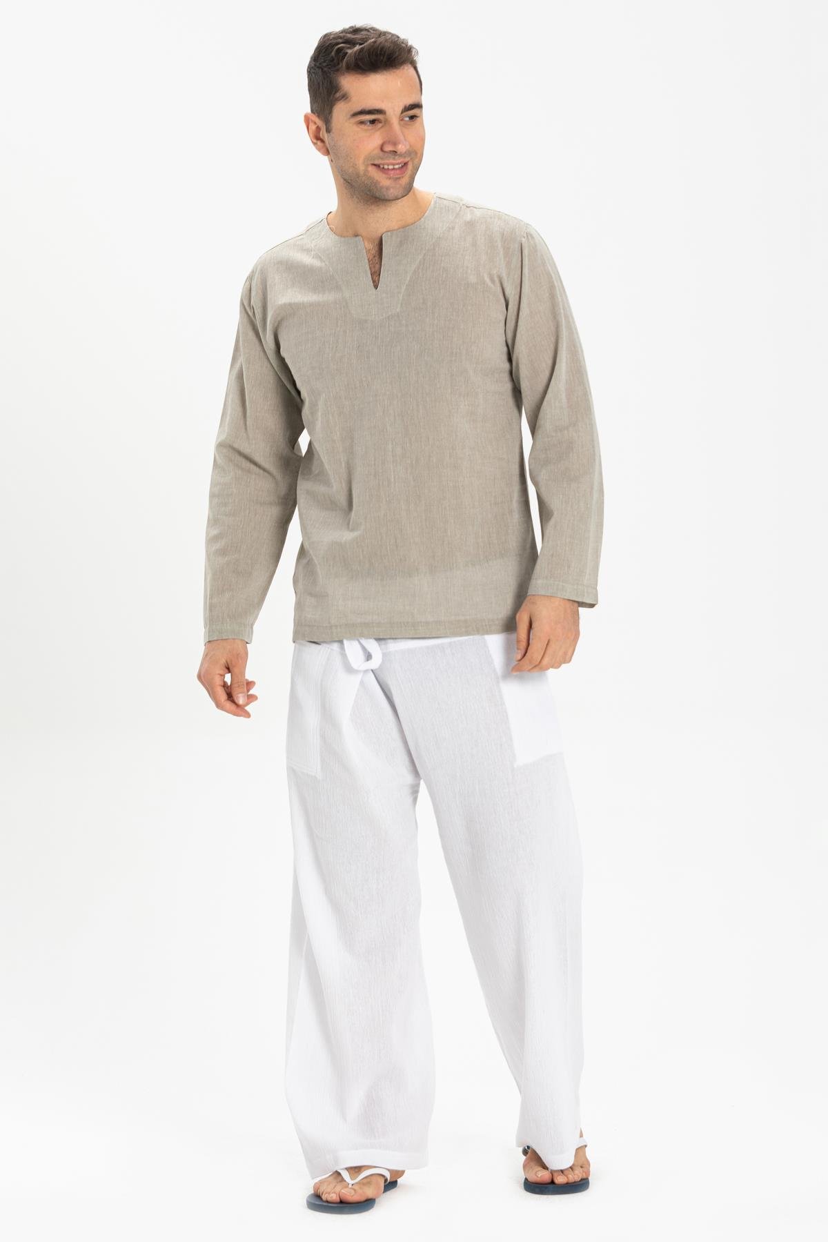 Toptan Uzun Kol Şile Bezi Bisiklet Yaka Erkek Tshirt Taş