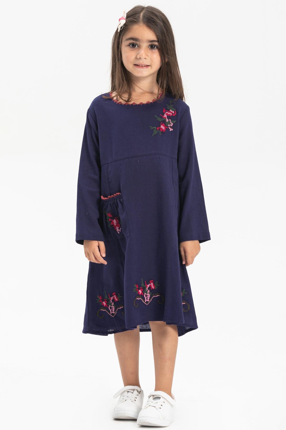 Toptan Uzun Kol Şile Bezi Burçak Çocuk Elbise Mor