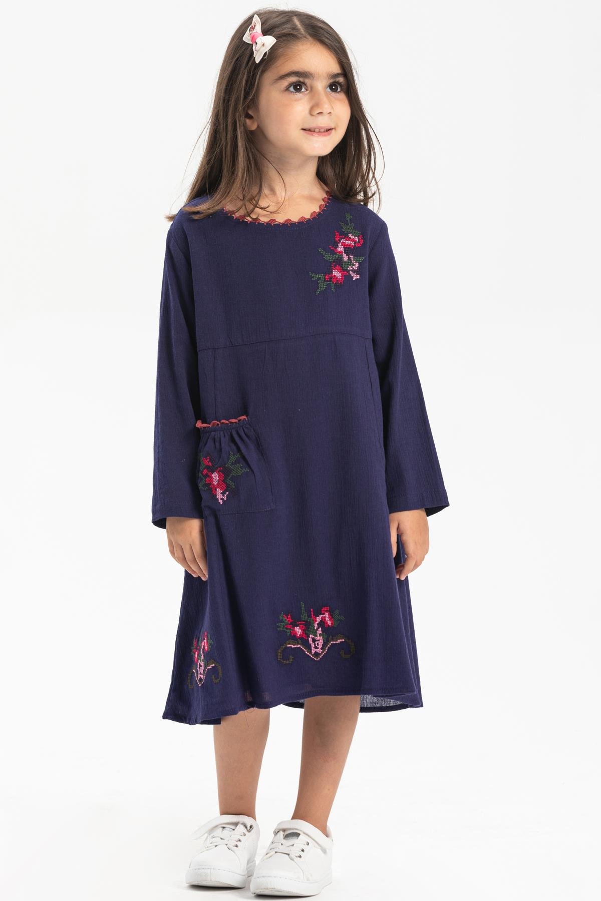 Toptan Uzun Kol Şile Bezi Burçak Çocuk Elbise Mor