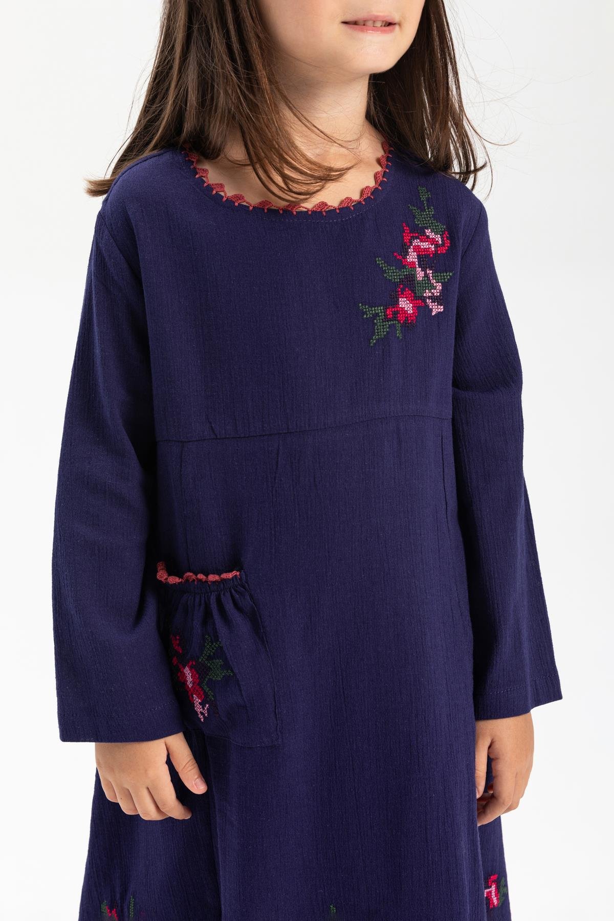 Toptan Uzun Kol Şile Bezi Burçak Çocuk Elbise Mor